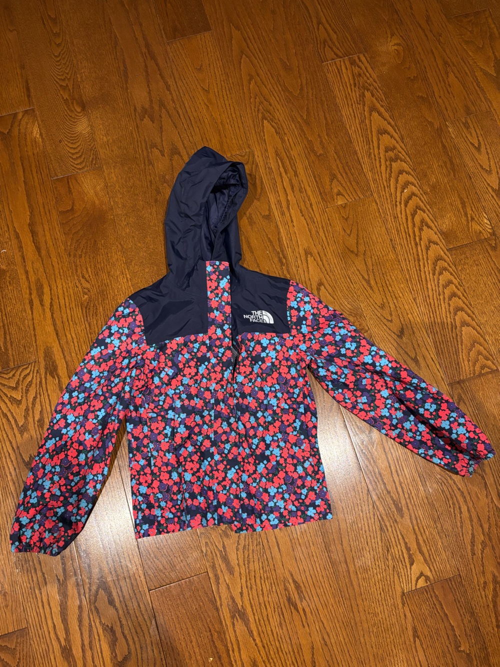 The North Face Girls Antora Rain Jacket Blue Purple Floral Size XS 6 Lightweight